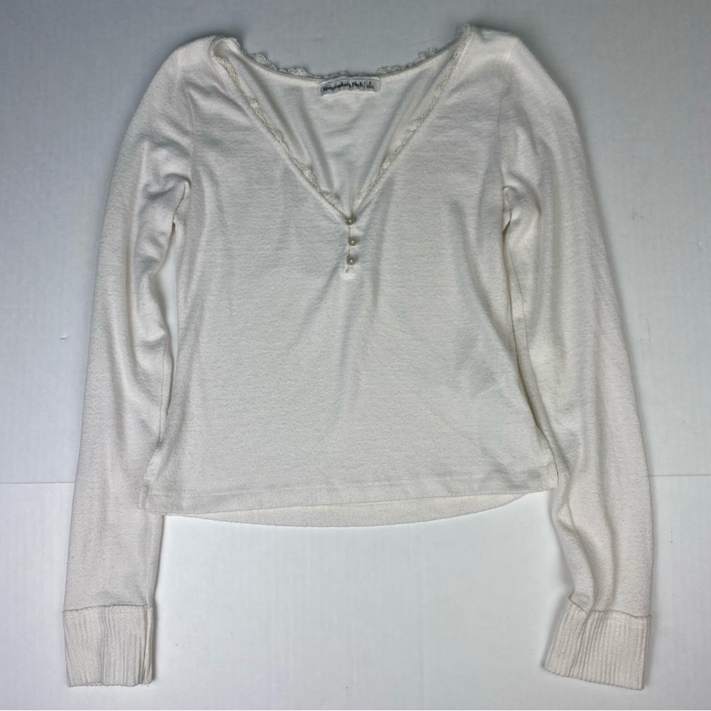 Abercrombie & Fitch Women Small Sweater White Cropped Knit Lightweight Lace